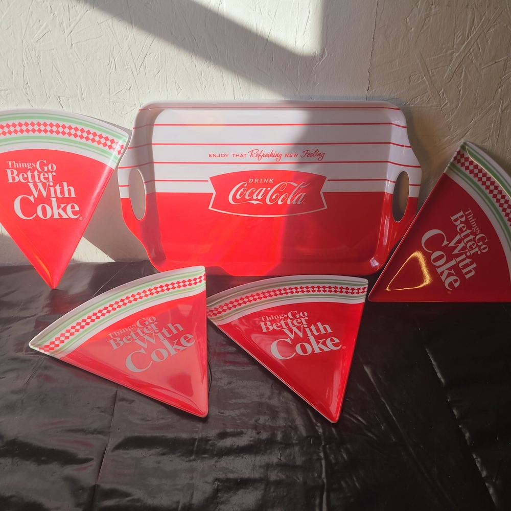 Coca-Cola Things Go Better With Coke Plates and Tray Set Red White 2019